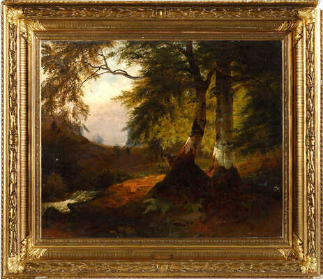 Неизвестный художник. Лесной пейзаж с речкой 